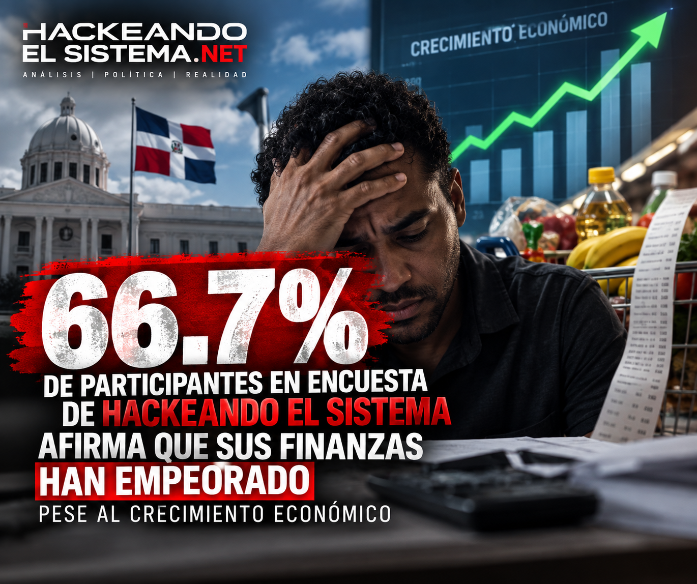 Una encuesta realizada por Hackeando el Sistema en su canal de WhatsApp revela que la percepción predominante entre los participantes es que el crecimiento de la economía dominicana no se ha traducido en una mejoría de sus finanzas personales o familiares